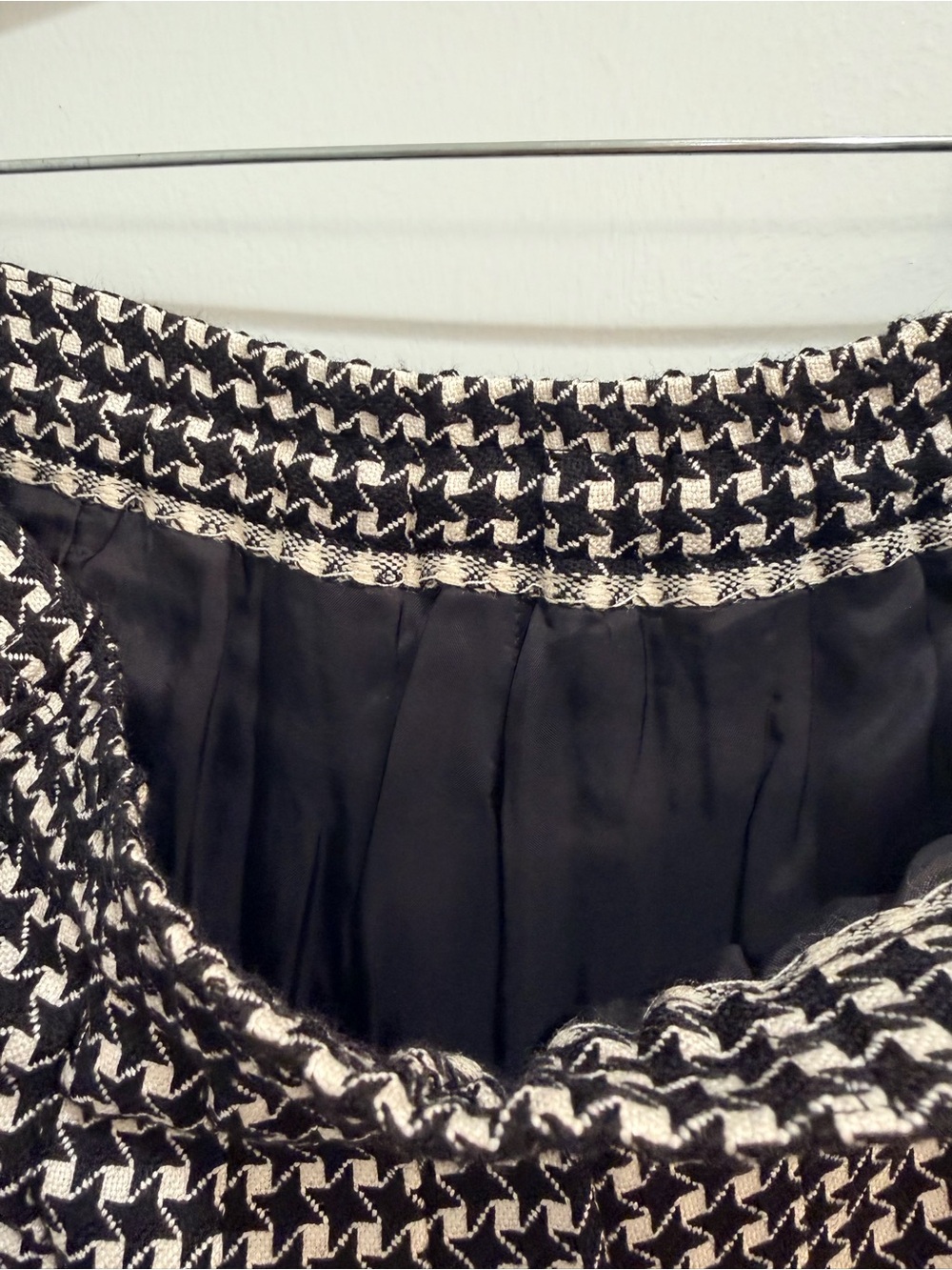 Vintage 70s Houndstooth Pleated Wool Midi Skirt Black White Handmade Lined Sz S - Picture 10 of 13